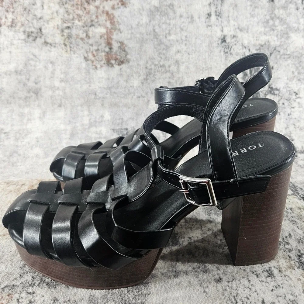 Torrid Fisherman Platform Block Heel Shoes Womens 10.5 WW Black Strappy Chunky